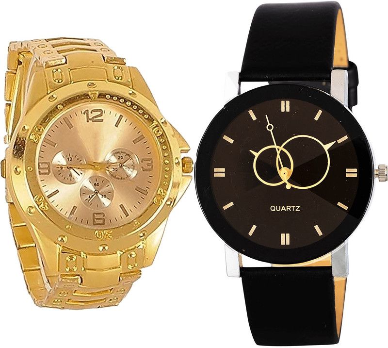 combo watch Analog Watch - For Girls New Designer Geometric Design Analogue Gold And Black Color Boys And Men Watch - B71-B135 (Combo Of 2 )