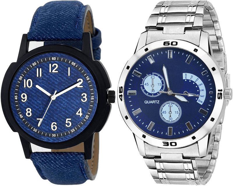 combo watch Analog Watch - For Girls Modern Model Analogue Blue And Silver Color Boys And Men Watch - B8-B84 (Combo Of 2 )