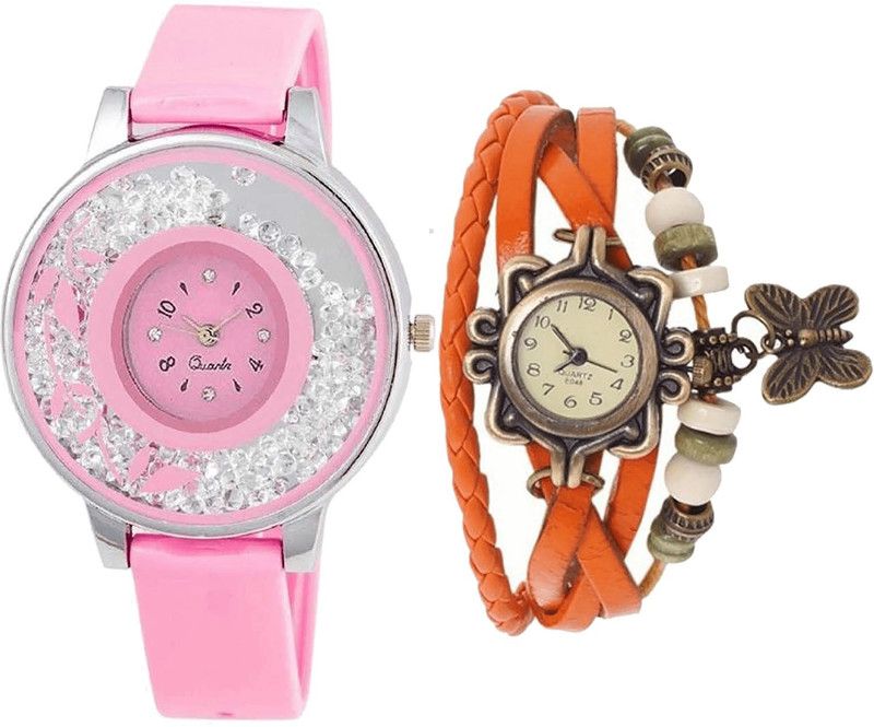 combo watch Analog Watch - For Girls Contemporary Gift Flower And Butterfly Analogue Pink And Orange Color Girls And Women Watch - G88-G62 (Combo Of 2 )