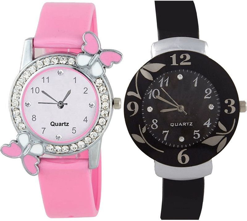 combo watch Analog Watch - For Girls Modern Italian Designer Butterfly And Flower Analogue Pink And Black Color Girls And Women Watch - G99-G24 (Combo Of 2 )