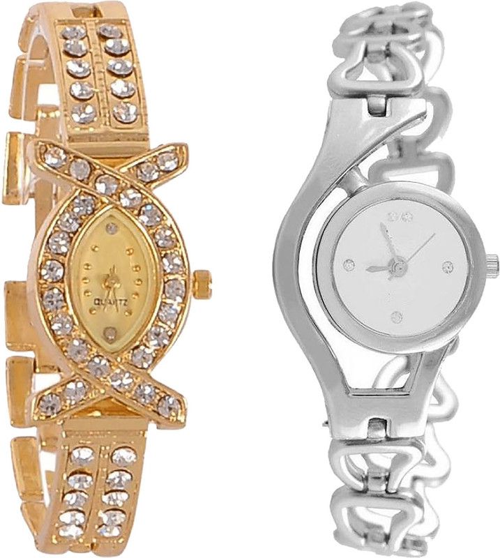 combo watch Analog Watch - For Girls Latest Fancy Analogue Gold And Silver Color Girls And Women Watch - G125-G70 (Combo Of 2 )