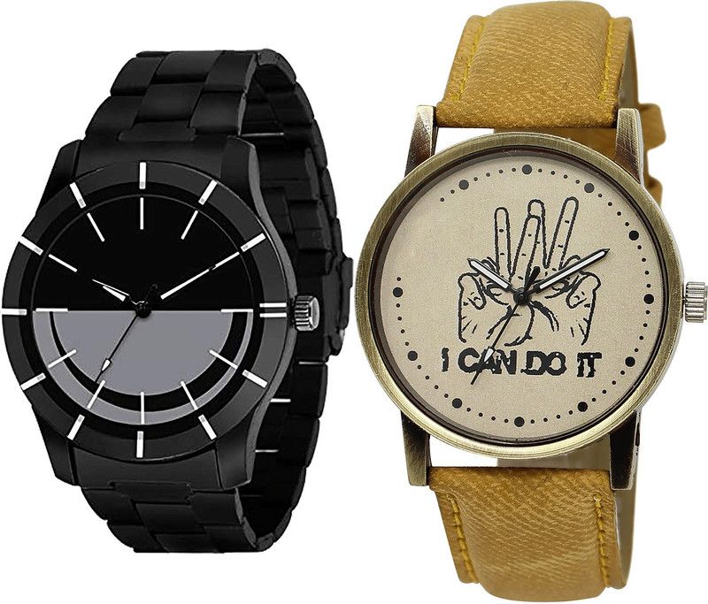 combo watch Analog Watch - For Girls Latest Style I Cand Do It Analogue Black And Brown Color Boys And Men Watch - B108-BL46.30 (Combo Of 2 )