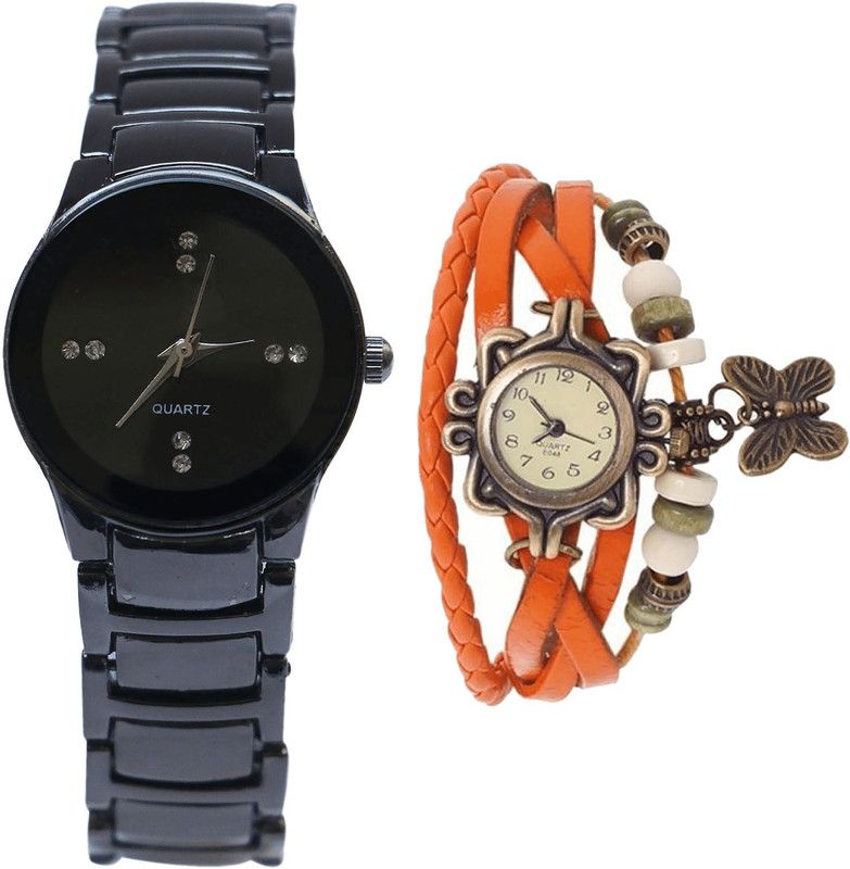 combo watch Analog Watch - For Girls Modern Formal Analogue Black And Orange Color Girls And Women Watch - G206-G62 (Combo Of 2 )