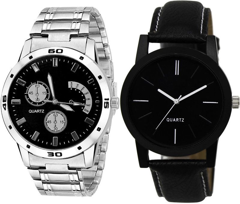 combo watch Analog Watch - For Girls Modish Luxury Love Dad Analogue Silver And Black Color Boys And Men Watch - B83-BL46.5 (Combo Of 2 )