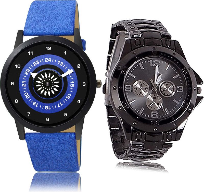 combo watch Analog Watch - For Boys Latest Fashionable Speedometer And Chain Blue And Black Color Boys And Men Watch - B385-B70 (Combo Of 2)