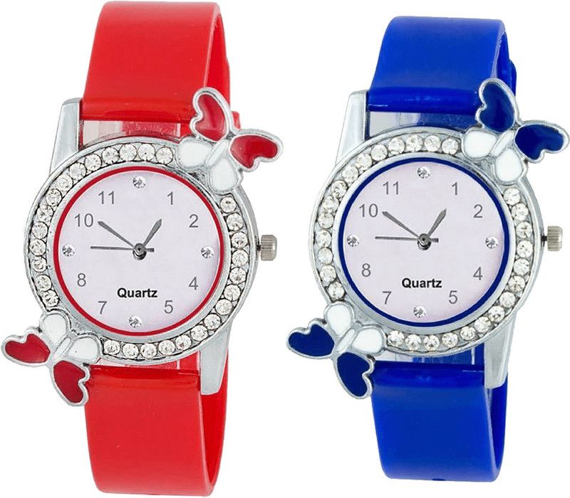 combo watch Analog Watch - For Girls Treading Gift Butterfly Analogue Red And Blue Color Girls And Women Watch - G101-G98 (Combo Of 2 )
