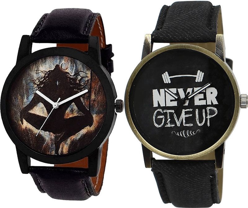 combo watch Analog Watch - For Girls Classical Fashion Mahadev And Never Give Up Analogue Black Color Boys And Men Watch - B24-BL46.27 (Combo Of 2 )