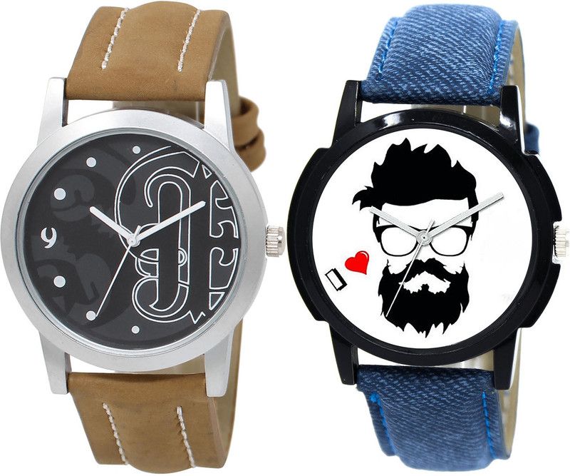 combo watch Analog Watch - For Girls New Heart Beard Style Analogue Brown And Blue Color Boys And Men Watch - BL46.14-B12 (Combo Of 2 )