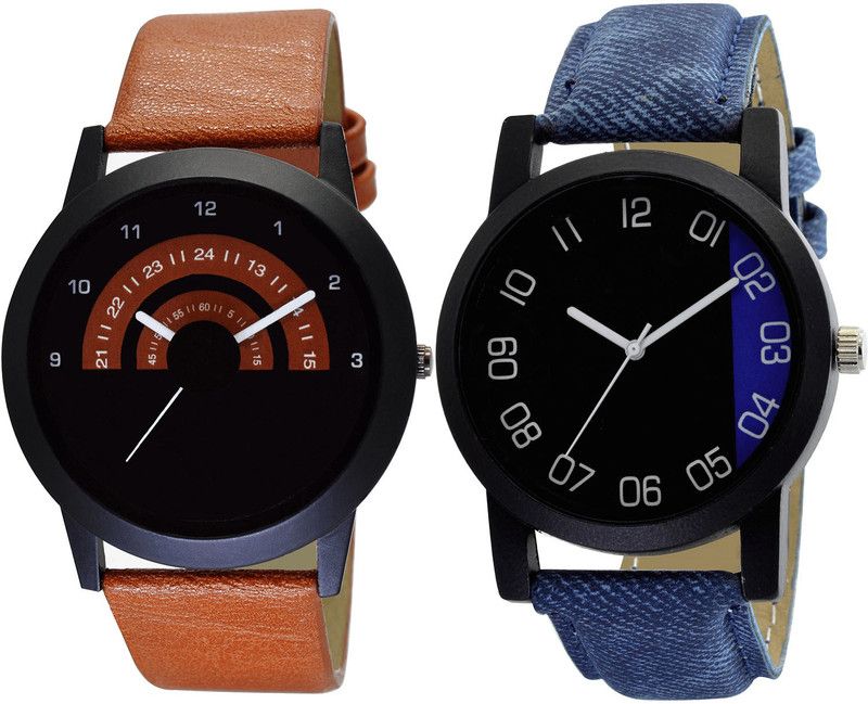 combo watch Analog Watch - For Girls Classical Tread Analogue Brown And Blue Color Boys And Men Watch - B46-B37 (Combo Of 2 )