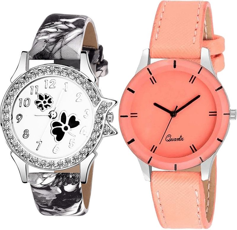 combo watch Analog Watch - For Girls Best Exclusive Flower Dimond Analogue Black And Red Color Girls And Women Watch - G408-G270 (Combo of 2 )