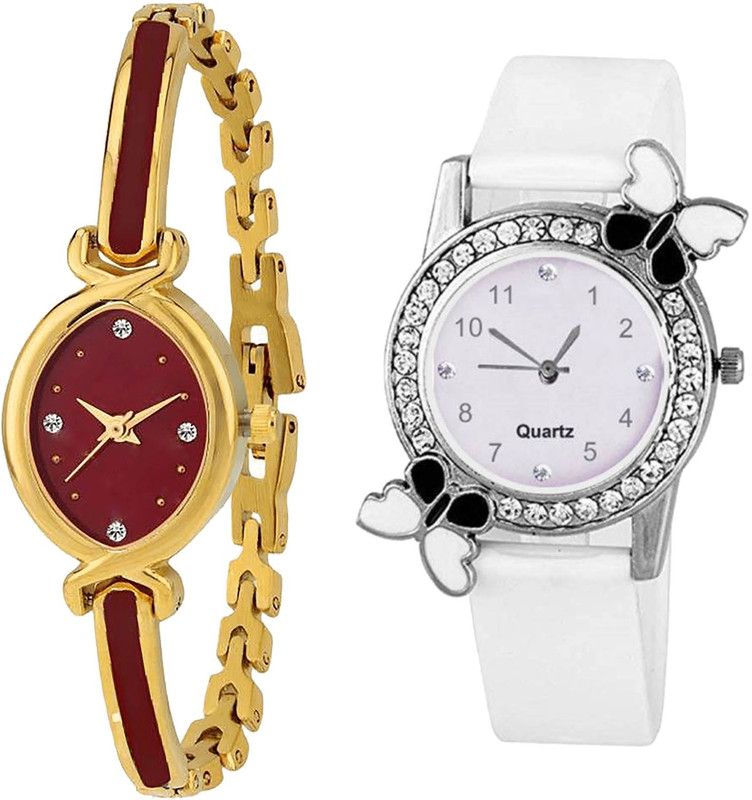 combo watch Analog Watch - For Girls Modern Rich Analogue Gold And White Color Girls And Women Watch - G122-G102 (Combo Of 2 )