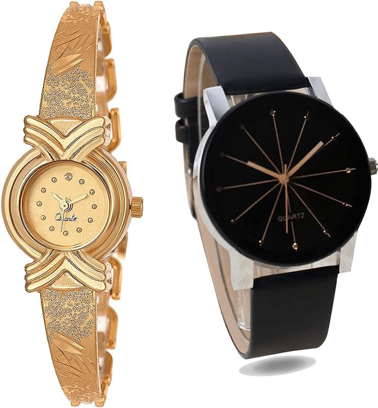 combo watch Analog Watch - For Girls Modern Traditional Analogue Gold And Black Color Girls And Women Watch - G265-G174 (Combo of 2 )