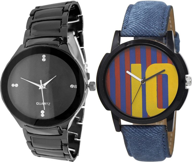 combo watch Analog Watch - For Girls Classical Valentine Messi Football Analogue Black And Blue Color Boys And Men Watch - B67-BL46.10 (Combo Of 2 )