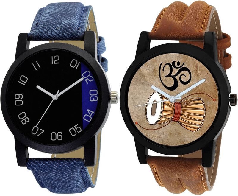 combo watch Analog Watch - For Men & Women Modish Unique Damru Analogue Blue And Brown Color Boys And Men Watch - B37-B25 (Combo Of 2 )
