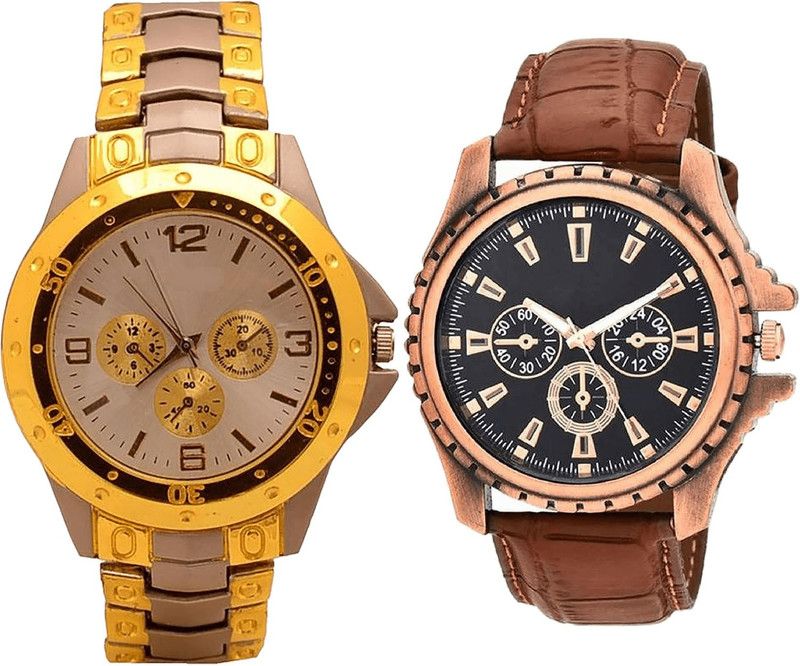 combo watch Analog Watch - For Girls Modish Casual Analogue Silver And Brown Color Boys And Men Watch - B74-B110 (Combo Of 2 )