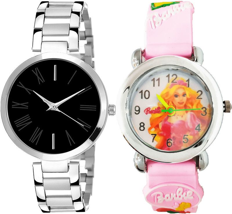 combo watch Analog Watch - For Girls Treading Chronograph Barbie Doll Analogue Silver And Pink Color Girls And Women Watch - G299-G320 (Combo of 2 )