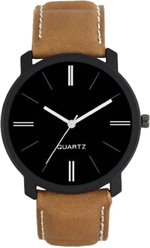 New Watch for Boys High Quality Analog Watch - For Men 017-Nu Brown Leather Belt and Full Black Dial Attractive And Stylish
