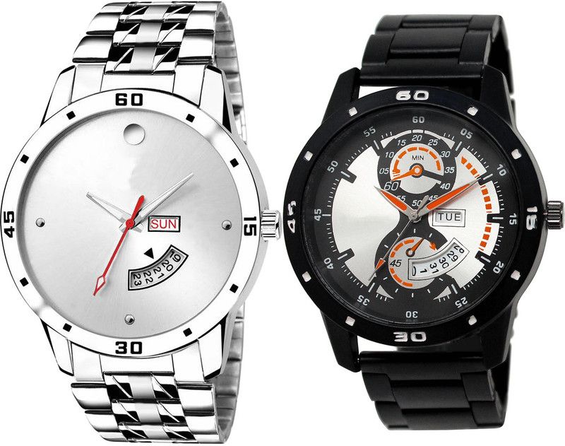 combo watch Analog Watch - For Girls New Heart Day And Date Analogue Silver And Black Color Boys And Men Watch - BL46.103-BL46.107 (Combo Of 2 )