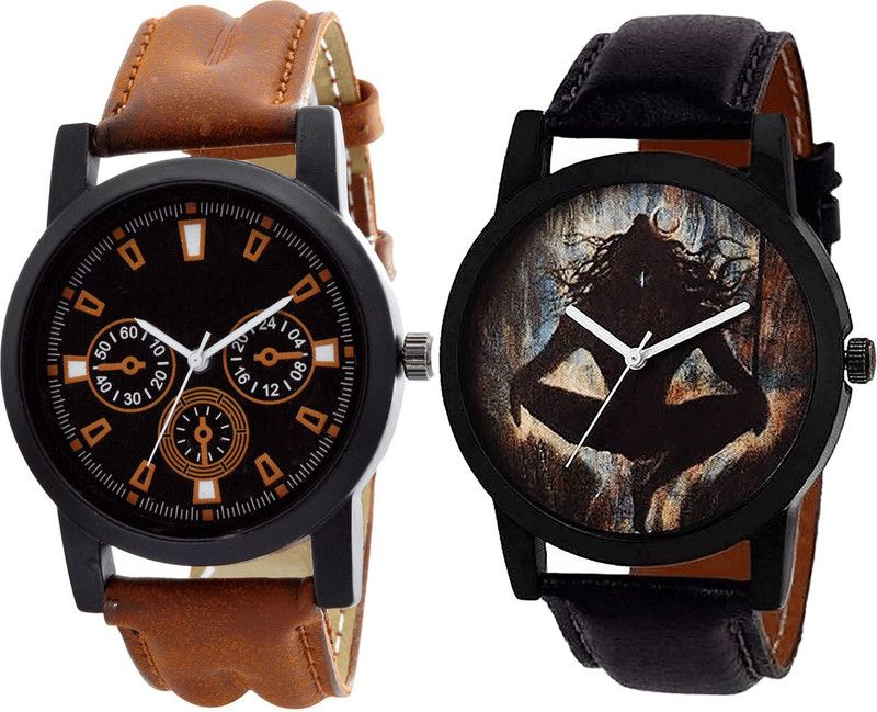 combo watch Analog Watch - For Men Modish Model Mahadev Analogue Brown And Black Color Boys And Men Watch - B30-B24 (Combo Of 2 )