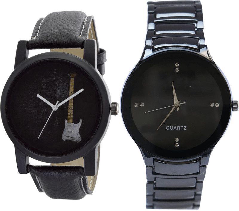 combo watch Analog Watch - For Girls Designer Guitar Analogue Black Color Boys And Men Watch - B35-B67 (Combo Of 2 )