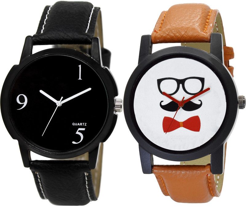 combo watch Analog Watch - For Men Treading Luxury Beard Style Analogue Black And Brown Color Boys And Men Watch - BL46.6-B53 (Combo Of 2 )