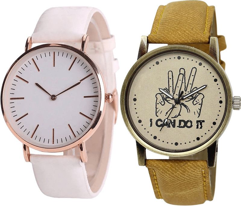 combo watch Analog Watch - For Girls Contemporary Exclusive I Cand Do It Analogue White And Brown Color Boys And Men Watch - B63-BL46.30 (Combo Of 2 )