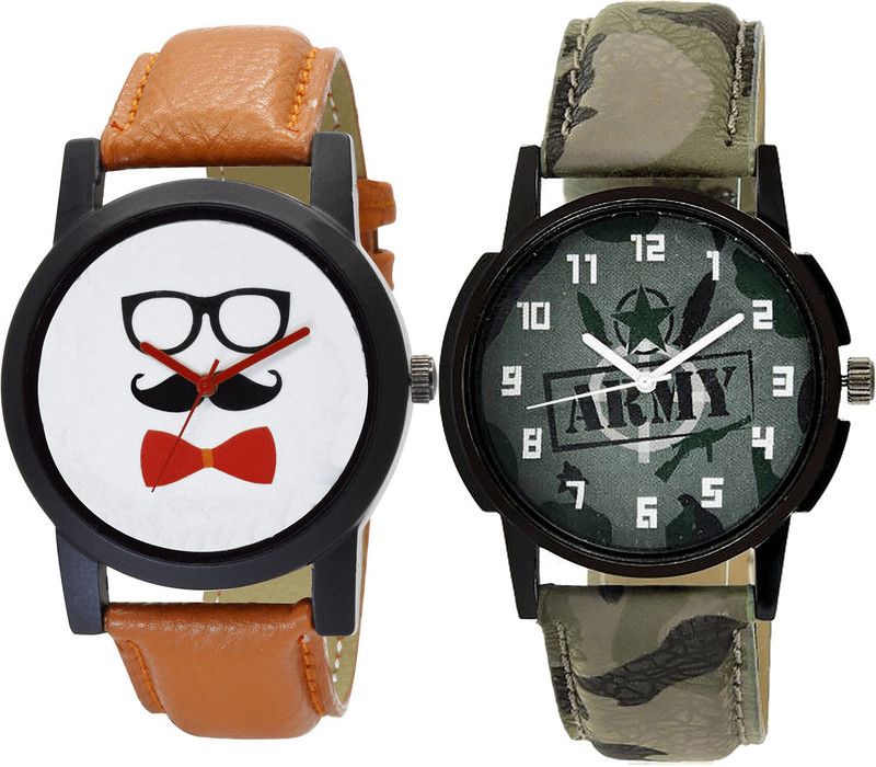 combo watch Analog Watch - For Girls Classical Stylish Beard Style And Army Analogue Brown And Green Color Boys And Men Watch - B53-B21 (Combo Of 2 )