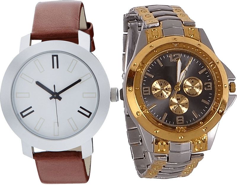 combo watch Analog Watch - For Girls Classical Quartz Analogue Brown And Silver Color Boys And Men Watch - B44-B76 (Combo Of 2 )