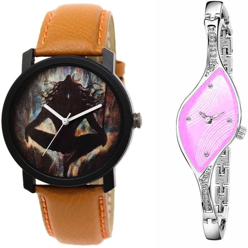 BRWN DHYANI ORANGE B. & RAGA LI8 PINK Analog Watch - For Men & Women BROWN DHYANI COMBO WATCH FOR MEN AND WOMEN