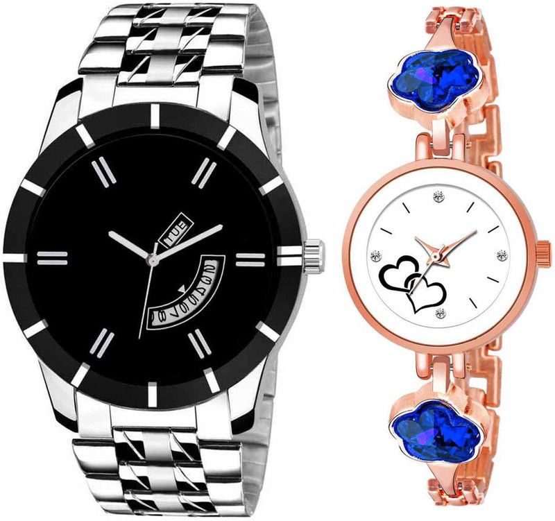 SS013 & E-84 DIL COPPER BLUE Analog Watch - For Couple SS005 STAINLESS STEEL COMBO WATCH