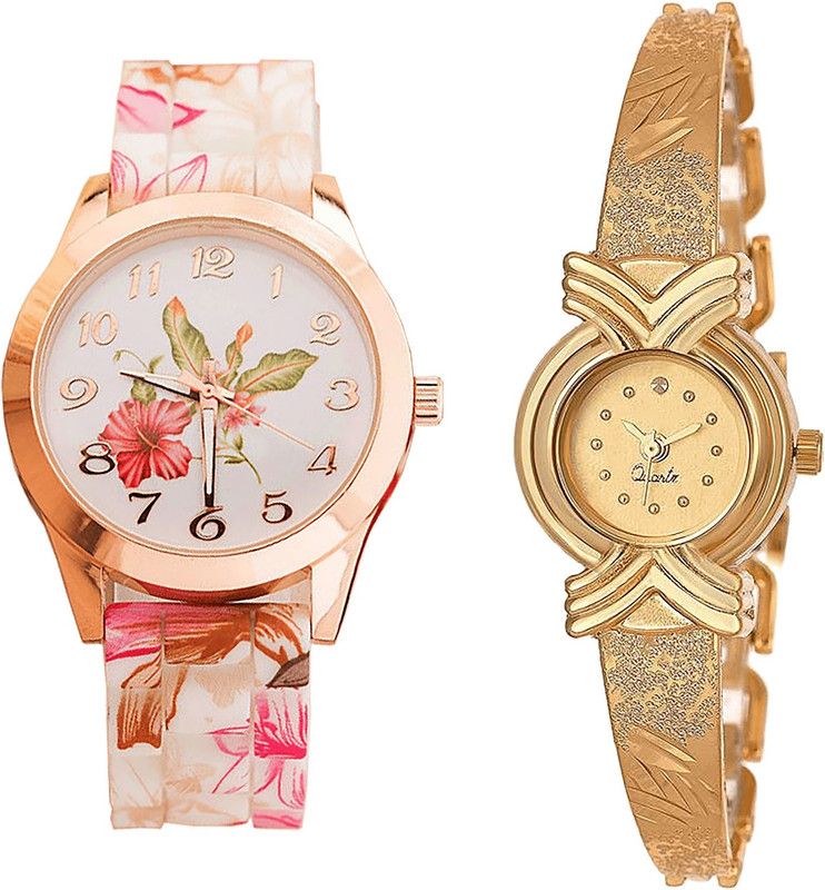 combo watch Analog Watch - For Girls Treading Fashion Flower Analogue White And Gold Color Girls And Women Watch - G305-G265 (Combo of 2 )