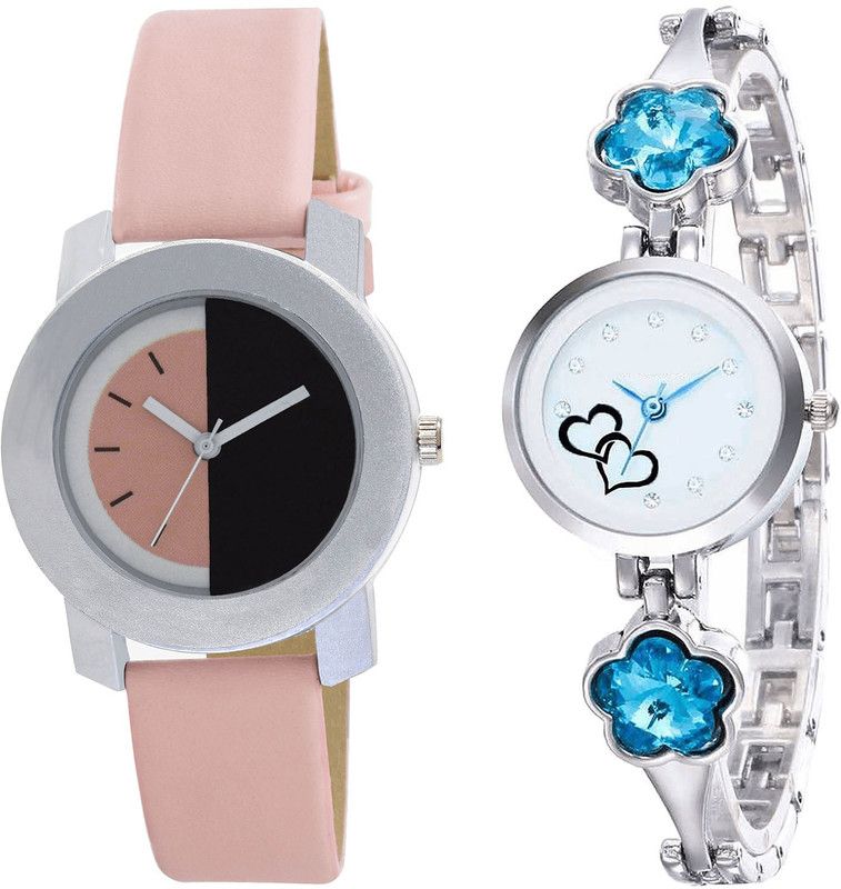 combo watch Analog Watch - For Girls New Luxury Love Valentine Analogue Pink And Silver Color Girls And Women Watch - G400-G432 (Combo of 2 )