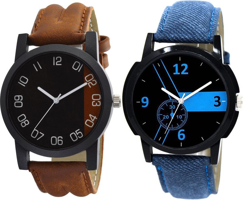combo watch Analog Watch - For Girls New Valentine Analogue Brown And Blue Color Boys And Men Watch - B36-B7 (Combo Of 2 )