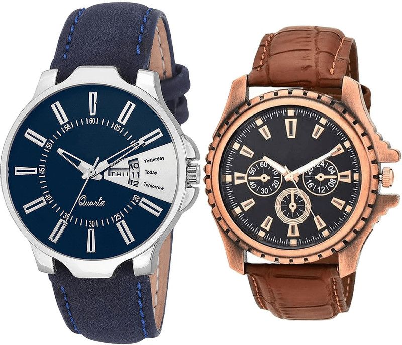 combo watch Analog Watch - For Men Best Quartz Day And Date Analogue Blue And Brown Color Boys And Men Watch - BL46.23-B110 (Combo Of 2 )