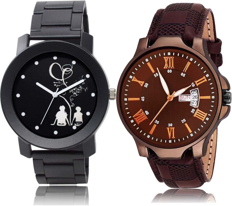 combo watch Analog Watch - For Men & Women Best Professional Couple Love Chain And Day And Date Combo Watch For Boys And Men - BO53-BRM2