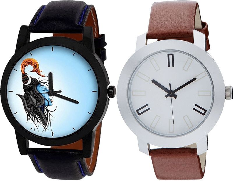 combo watch Analog Watch - For Girls Treading Love Mahadev Analogue Black And Brown Color Boys And Men Watch - B22-B44 (Combo Of 2 )