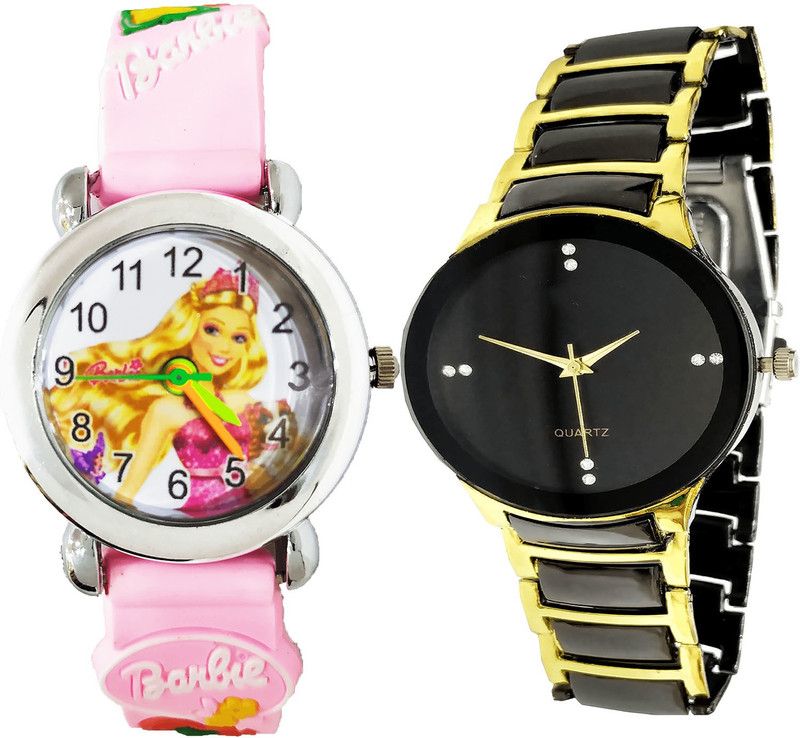 combo watch Analog Watch - For Girls New Style Barbie Doll Analogue Pink And Gold Color Girls And Women Watch - G321-G208 (Combo of 2 )