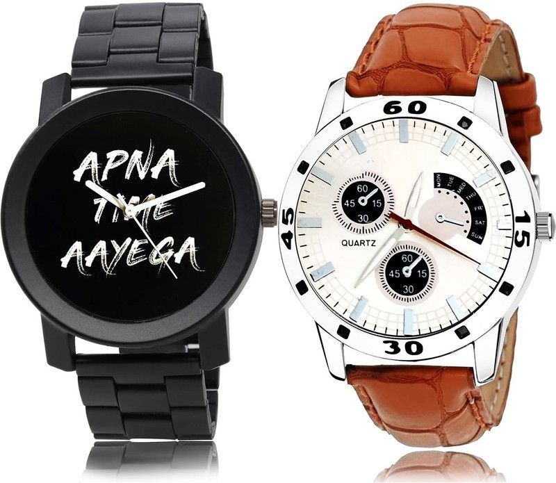 combo watch Analog Watch - For Boys Best Fashion Apna Time Aayega Chain Watch Black And Brown Color Boys And Men Watch - B415-B52 (Combo Of 2)