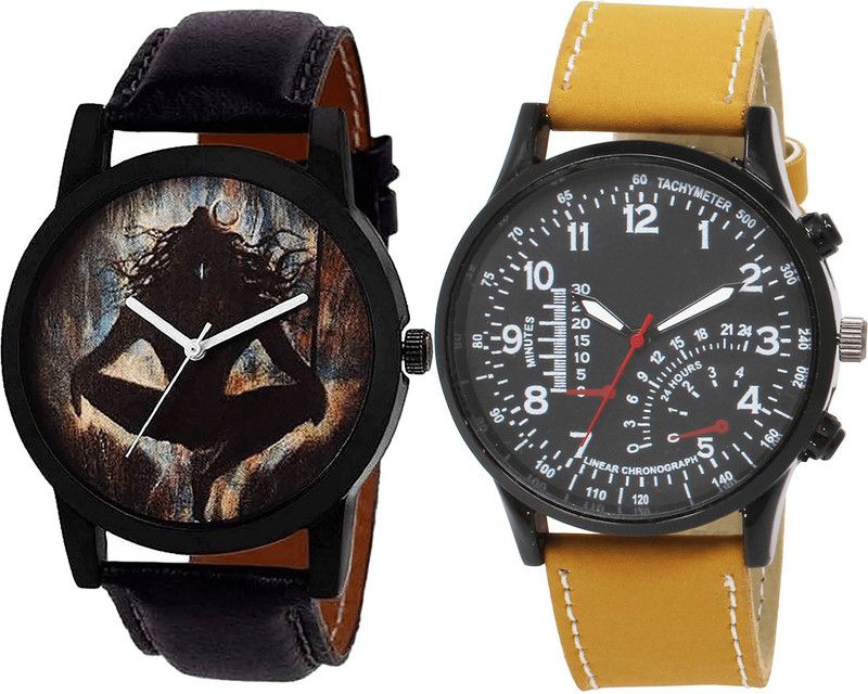 combo watch Analog Watch - For Girls Modern Traditional Mahadev Analogue Black And Brown Color Boys And Men Watch - B24-B42 (Combo Of 2 )