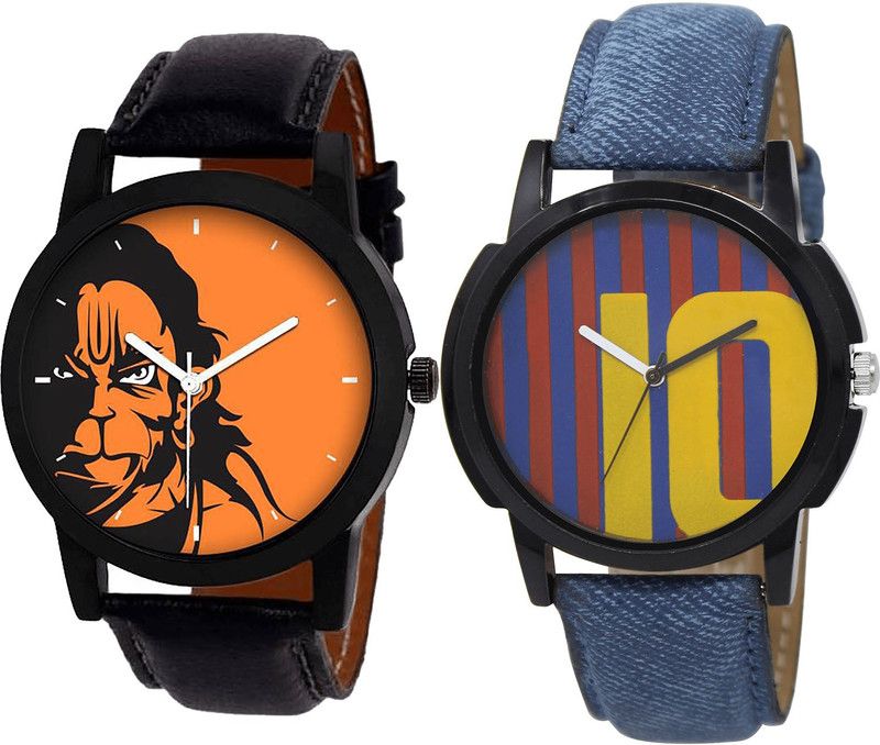 combo watch Analog Watch - For Boys Classical Analogue Hanuman And Messi Football Analogue Black And Blue Color Boys And Men Watch - B26-BL46.10 (Combo Of 2 )