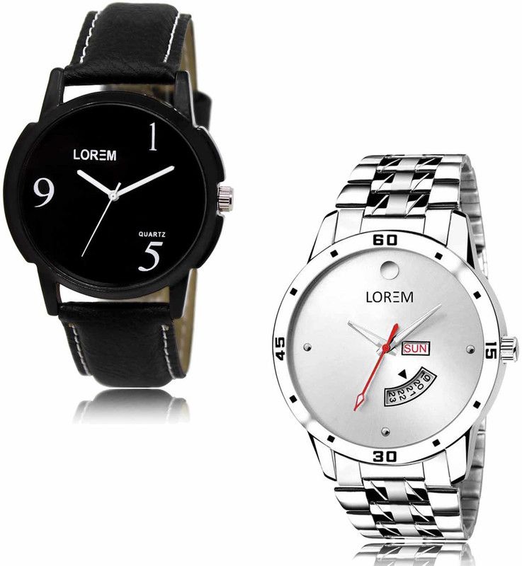Analog Watch - For Men LR06-LR103 Black-Silver Glossy finish-Day Date Combo of 2
