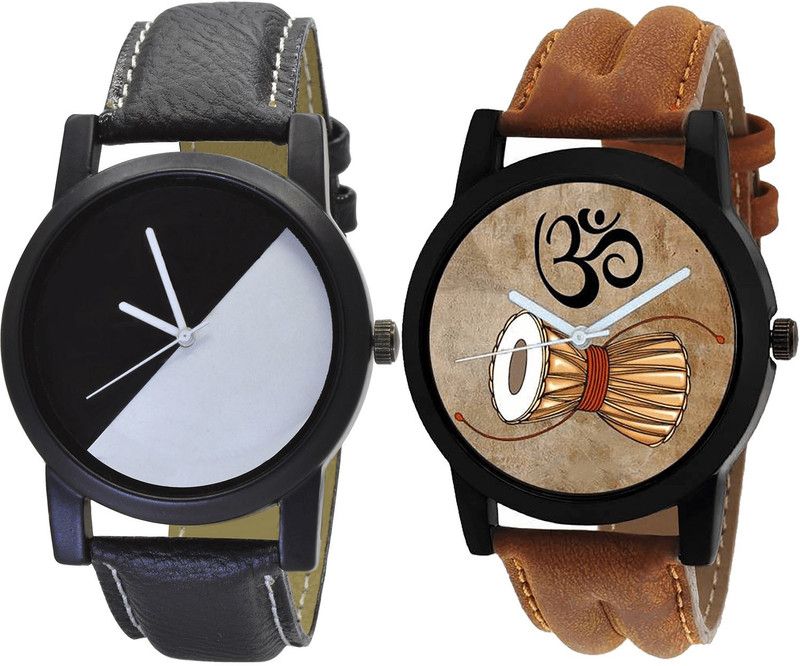 combo watch Analog Watch - For Girls Classical Italian Designer Damru Analogue Black And Brown Color Boys And Men Watch - B32-B25 (Combo Of 2 )