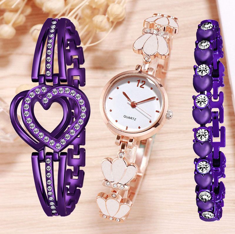 Analog Watch - For Girls 3 Petal With 2 Bracelet