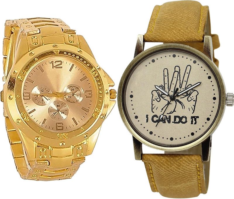 combo watch Analog Watch - For Girls Latest Valentine I Cand Do It Analogue Gold And Brown Color Boys And Men Watch - B71-BL46.30 (Combo Of 2 )