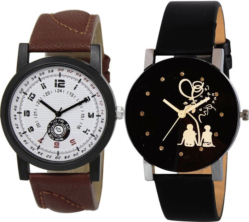 combo watch Analog Watch - For Girls Classical Tread Couple Love Analogue Brown And Black Color Boys And Men Watch - BL46.11-B138 (Combo Of 2 )