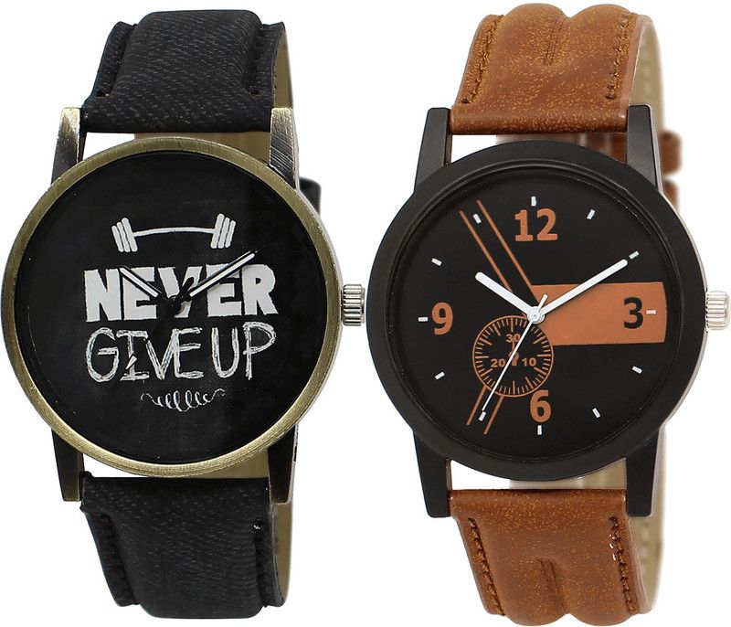 combo watch Analog Watch - For Girls Treading Love Never Give Up Analogue Black And Brown Color Boys And Men Watch - BL46.27-BL46.1 (Combo Of 2 )
