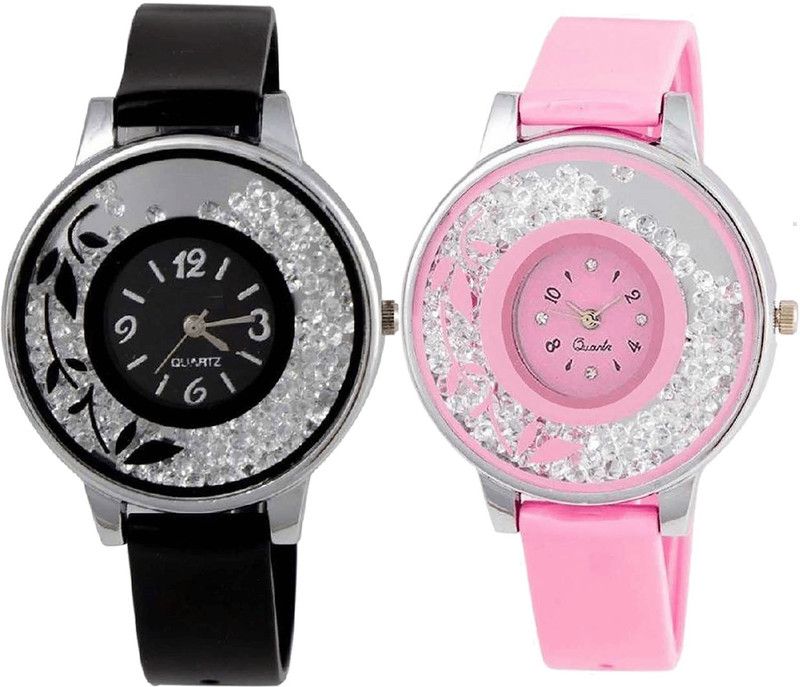 combo watch Analog Watch - For Girls New Model Flower Analogue Black And Pink Color Watch - G86-G88 (Combo Of 2 )