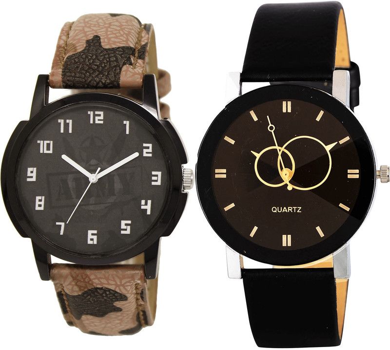 combo watch Analog Watch - For Girls New Casual Army And Geometric Design Analogue Brown And Black Color Boys And Men Watch - BL46.3-B135 (Combo Of 2 )