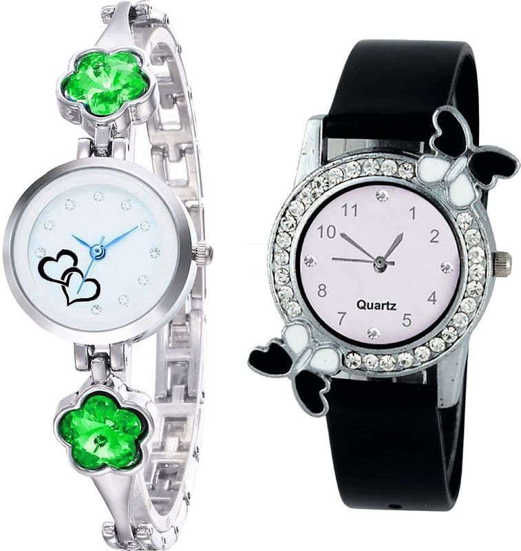 combo watch Analog Watch - For Girls Treading Tread Love Valentine And Butterfly Analogue Silver And Black Color Girls And Women Watch - G434-G97 (Combo of 2 )