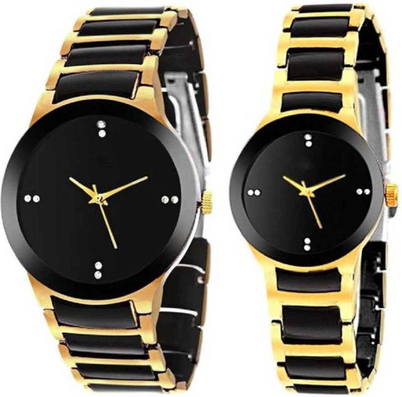 Analog Watch - For Couple Couple New Latest Metal Analog Black Dial Men's and Women's Watch Combo